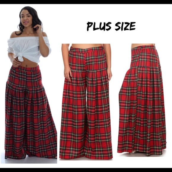 plus size red plaid pants